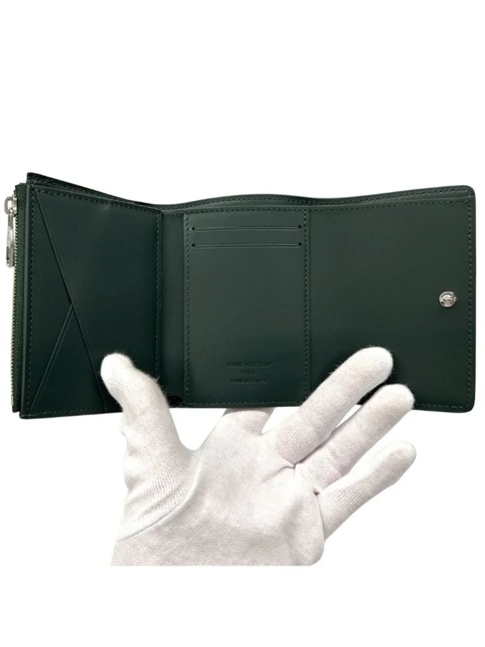 Louis Vuitton Wallet Aerogram Trifold Wax Calf Leather Victor Forest Green